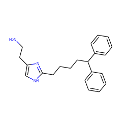 NCCc1c[nH]c(CCCCC(c2ccccc2)c2ccccc2)n1 ZINC000013531769