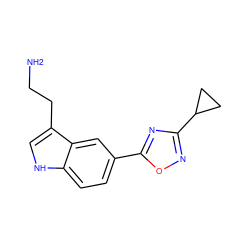 NCCc1c[nH]c2ccc(-c3nc(C4CC4)no3)cc12 ZINC000013827453