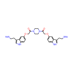 NCCc1c[nH]c2ccc(OCC(=O)N3CCN(C(=O)COc4ccc5[nH]cc(CCN)c5c4)CC3)cc12 ZINC000003919051