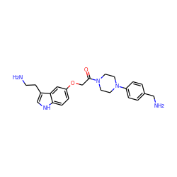 NCCc1c[nH]c2ccc(OCC(=O)N3CCN(c4ccc(CN)cc4)CC3)cc12 ZINC000013743221