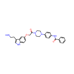 NCCc1c[nH]c2ccc(OCC(=O)N3CCN(c4ccc(NC(=O)c5ccccc5)cc4)CC3)cc12 ZINC000013743219