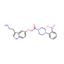 NCCc1c[nH]c2ccc(OCC(=O)N3CCN(c4ccccc4[N+](=O)[O-])CC3)cc12 ZINC000013743211