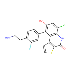 NCCc1ccc(-c2c(O)cc(Cl)c3[nH]c(=O)c4sccc4c23)cc1F ZINC000165187518