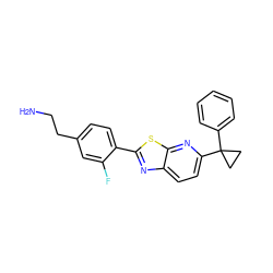 NCCc1ccc(-c2nc3ccc(C4(c5ccccc5)CC4)nc3s2)c(F)c1 ZINC000082154654