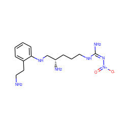 NCCc1ccccc1NC[C@@H](N)CCCN/C(N)=N\[N+](=O)[O-] ZINC000013517988