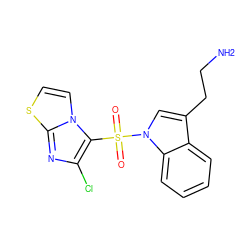 NCCc1cn(S(=O)(=O)c2c(Cl)nc3sccn23)c2ccccc12 ZINC000003816551