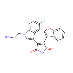 NCCn1cc(C2=C(c3coc4ccccc34)C(=O)NC2=O)c2cc(F)ccc21 ZINC000096929138