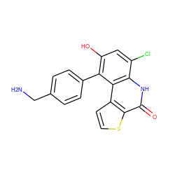 NCc1ccc(-c2c(O)cc(Cl)c3[nH]c(=O)c4sccc4c23)cc1 ZINC000149540527