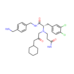 NCc1ccc(CNC(=O)[C@H](Cc2ccc(Cl)c(Cl)c2)N(CCC(N)=O)CC(=O)CC2CCCCC2)cc1 ZINC000223792169