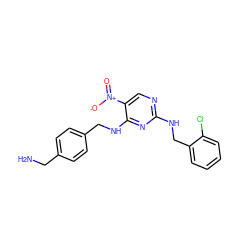 NCc1ccc(CNc2nc(NCc3ccccc3Cl)ncc2[N+](=O)[O-])cc1 ZINC000028898813