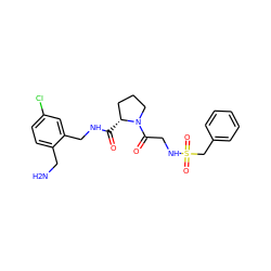 NCc1ccc(Cl)cc1CNC(=O)[C@@H]1CCCN1C(=O)CNS(=O)(=O)Cc1ccccc1 ZINC000095573097