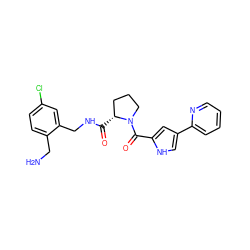 NCc1ccc(Cl)cc1CNC(=O)[C@@H]1CCCN1C(=O)c1cc(-c2ccccn2)c[nH]1 ZINC000209409597