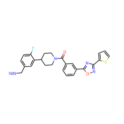 NCc1ccc(F)c(C2CCN(C(=O)c3cccc(-c4nc(-c5cccs5)no4)c3)CC2)c1 ZINC000028457413