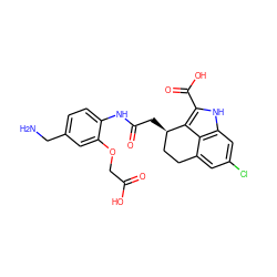 NCc1ccc(NC(=O)C[C@@H]2CCc3cc(Cl)cc4[nH]c(C(=O)O)c2c34)c(OCC(=O)O)c1 ZINC000003811965