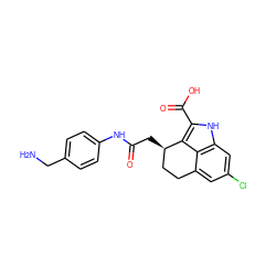 NCc1ccc(NC(=O)C[C@@H]2CCc3cc(Cl)cc4[nH]c(C(=O)O)c2c34)cc1 ZINC000013493296