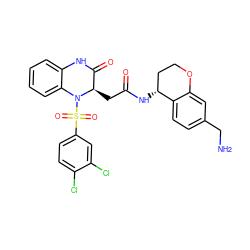 NCc1ccc2c(c1)OCC[C@H]2NC(=O)C[C@@H]1C(=O)Nc2ccccc2N1S(=O)(=O)c1ccc(Cl)c(Cl)c1 ZINC000049881779