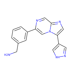 NCc1cccc(-c2cn3c(-c4cn[nH]c4)cnc3cn2)c1 ZINC000053294485