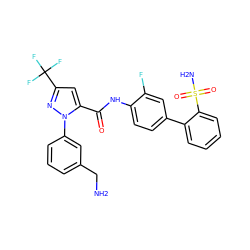 NCc1cccc(-n2nc(C(F)(F)F)cc2C(=O)Nc2ccc(-c3ccccc3S(N)(=O)=O)cc2F)c1 ZINC000027649794