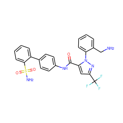 NCc1ccccc1-n1nc(C(F)(F)F)cc1C(=O)Nc1ccc(-c2ccccc2S(N)(=O)=O)cc1 ZINC000013529953