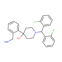 NCc1ccccc1C1(O)CCN(C(c2ccccc2Cl)c2ccccc2Cl)CC1 ZINC000096318632