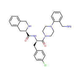 NCc1ccccc1N1CCN(C(=O)[C@@H](Cc2ccc(Cl)cc2)NC(=O)[C@H]2Cc3ccccc3CN2)CC1 ZINC000013586739