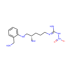 NCc1ccccc1NC[C@@H](N)CCC/N=C(\N)N[N+](=O)[O-] ZINC000013517979