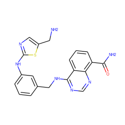 NCc1cnc(Nc2cccc(CNc3ncnc4c(C(N)=O)cccc34)c2)s1 ZINC000114346222