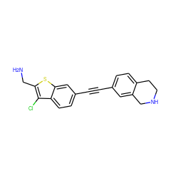 NCc1sc2cc(C#Cc3ccc4c(c3)CNCC4)ccc2c1Cl ZINC000072109985