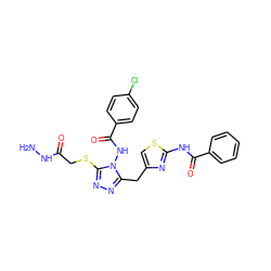 NNC(=O)CSc1nnc(Cc2csc(NC(=O)c3ccccc3)n2)n1NC(=O)c1ccc(Cl)cc1 ZINC000028815570