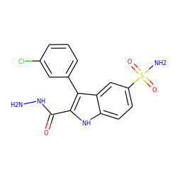 NNC(=O)c1[nH]c2ccc(S(N)(=O)=O)cc2c1-c1cccc(Cl)c1 ZINC000040918623