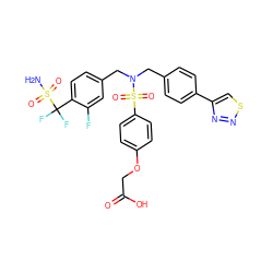 NS(=O)(=O)C(F)(F)c1ccc(CN(Cc2ccc(-c3csnn3)cc2)S(=O)(=O)c2ccc(OCC(=O)O)cc2)cc1F ZINC000082165170