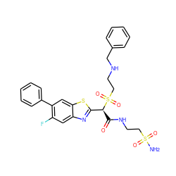 NS(=O)(=O)CCNC(=O)[C@@H](c1nc2cc(F)c(-c3ccccc3)cc2s1)S(=O)(=O)CCNCc1ccccc1 ZINC000145478438