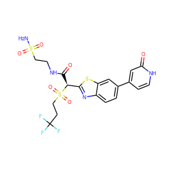 NS(=O)(=O)CCNC(=O)[C@@H](c1nc2ccc(-c3cc[nH]c(=O)c3)cc2s1)S(=O)(=O)CCC(F)(F)F ZINC000261125023