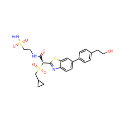 NS(=O)(=O)CCNC(=O)[C@@H](c1nc2ccc(-c3ccc(CCO)cc3)cc2s1)S(=O)(=O)CC1CC1 ZINC000144575699