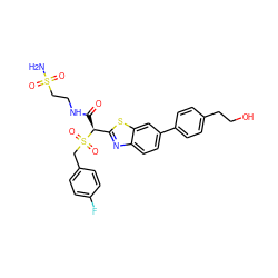 NS(=O)(=O)CCNC(=O)[C@@H](c1nc2ccc(-c3ccc(CCO)cc3)cc2s1)S(=O)(=O)Cc1ccc(F)cc1 ZINC000145499426