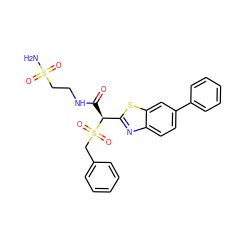 NS(=O)(=O)CCNC(=O)[C@@H](c1nc2ccc(-c3ccccc3)cc2s1)S(=O)(=O)Cc1ccccc1 ZINC000145473452