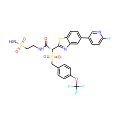 NS(=O)(=O)CCNC(=O)[C@H](c1nc2cc(-c3ccc(F)nc3)ccc2s1)S(=O)(=O)Cc1ccc(OC(F)(F)F)cc1 ZINC000222080168