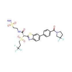 NS(=O)(=O)CCNC(=O)[C@H](c1nc2ccc(-c3ccc(C(=O)N4CCC(F)(F)C4)cc3)cc2s1)S(=O)(=O)CCC(F)(F)F ZINC000222119915