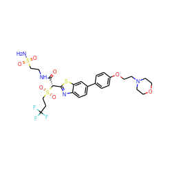 NS(=O)(=O)CCNC(=O)[C@H](c1nc2ccc(-c3ccc(OCCN4CCOCC4)cc3)cc2s1)S(=O)(=O)CCC(F)(F)F ZINC000222117444