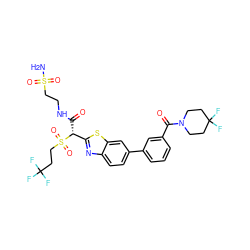 NS(=O)(=O)CCNC(=O)[C@H](c1nc2ccc(-c3cccc(C(=O)N4CCC(F)(F)CC4)c3)cc2s1)S(=O)(=O)CCC(F)(F)F ZINC000222081980