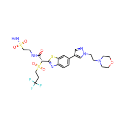 NS(=O)(=O)CCNC(=O)[C@H](c1nc2ccc(-c3cnn(CCN4CCOCC4)c3)cc2s1)S(=O)(=O)CCC(F)(F)F ZINC000222116376