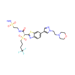 NS(=O)(=O)CCNC(=O)[C@H](c1nc2ccc(-c3cnn(CCN4CCOCC4)c3)cc2s1)S(=O)(=O)CCCC(F)(F)F ZINC000222075790