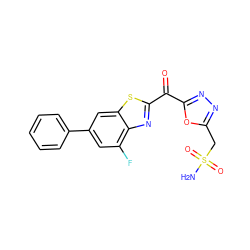 NS(=O)(=O)Cc1nnc(C(=O)c2nc3c(F)cc(-c4ccccc4)cc3s2)o1 ZINC001772619171