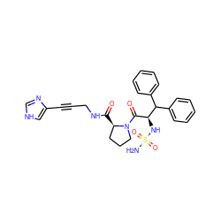 NS(=O)(=O)N[C@@H](C(=O)N1CCC[C@H]1C(=O)NCC#Cc1c[nH]cn1)C(c1ccccc1)c1ccccc1 ZINC000026674371