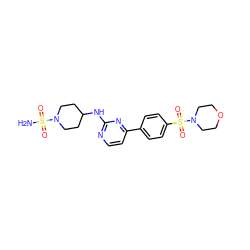 NS(=O)(=O)N1CCC(Nc2nccc(-c3ccc(S(=O)(=O)N4CCOCC4)cc3)n2)CC1 ZINC000071296218