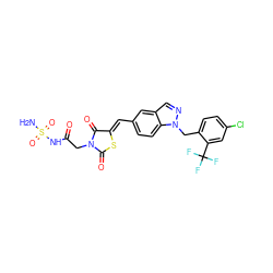 NS(=O)(=O)NC(=O)CN1C(=O)S/C(=C\c2ccc3c(cnn3Cc3ccc(Cl)cc3C(F)(F)F)c2)C1=O ZINC000201934084