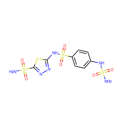 NS(=O)(=O)Nc1ccc(S(=O)(=O)Nc2nnc(S(N)(=O)=O)s2)cc1 ZINC000095557518