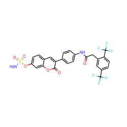 NS(=O)(=O)Oc1ccc2cc(-c3ccc(NC(=O)Cc4cc(C(F)(F)F)ccc4C(F)(F)F)cc3)c(=O)oc2c1 ZINC001772650694