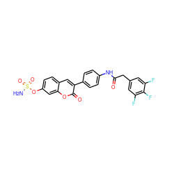 NS(=O)(=O)Oc1ccc2cc(-c3ccc(NC(=O)Cc4cc(F)c(F)c(F)c4)cc3)c(=O)oc2c1 ZINC001772619991