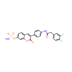 NS(=O)(=O)Oc1ccc2cc(-c3ccc(NC(=O)Cc4ccc(F)c(F)c4)cc3)c(=O)oc2c1 ZINC001772596671